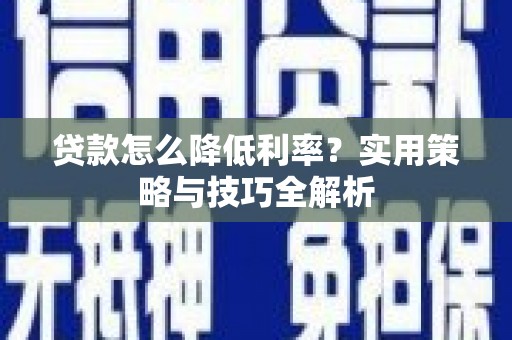 新洲贷款怎么降低利率？实用策略与技巧全解析